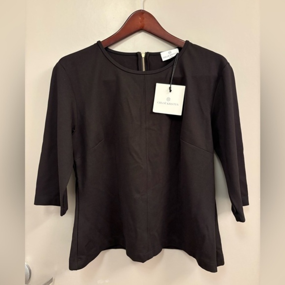 NWT Chloe Kristyn Julia Back Gold Zipper 3/4 Sleeve Top Black XL